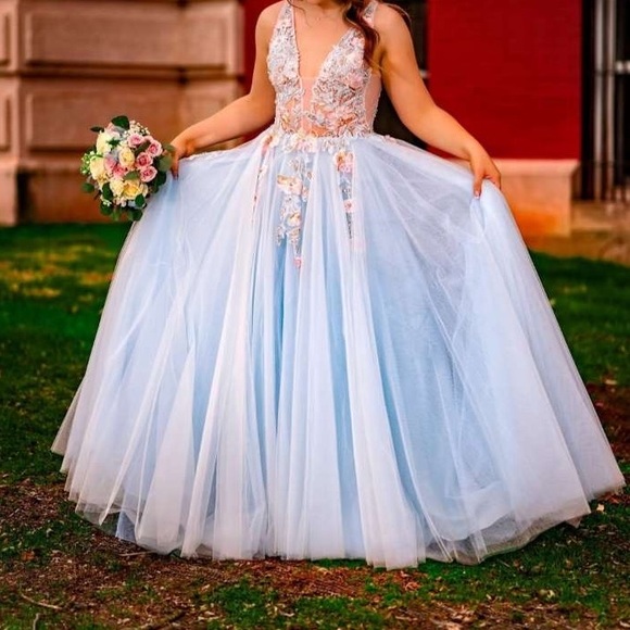 Jovani Girls Beckett Tulle Party Dress Light Blue main image 0